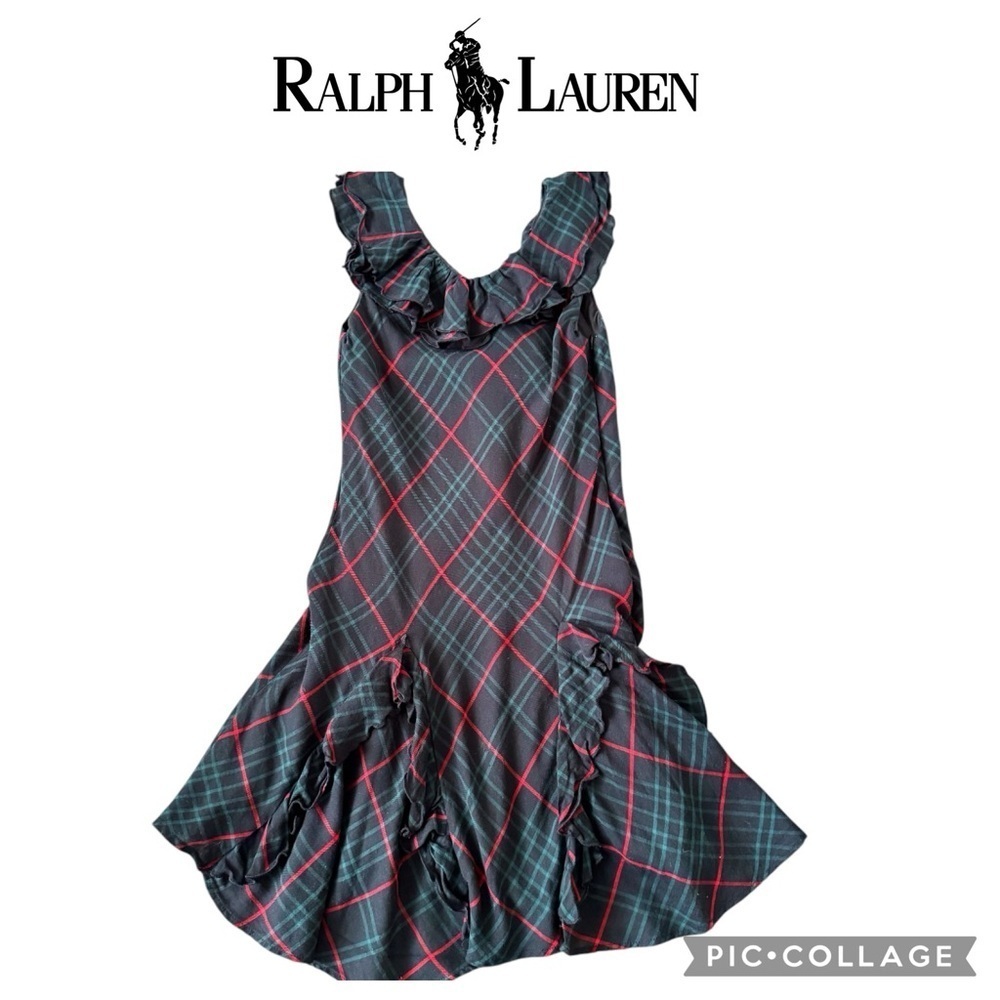 Polo Ralph Lauren girls ruffled black red Green Party dress size 6